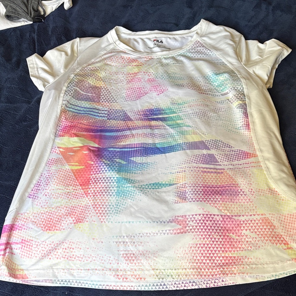 Fila White Tee with Multicolor Pattern